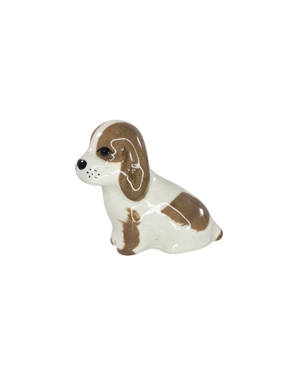 Szeiler England Puppy Dog Brown White Ceramic Miniature Figurine Collectible